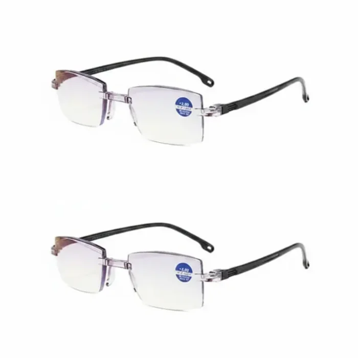 Lunette de vue de loin et de pres élégante Lunette de vue de loin et de pres avec monture élégante, vue de face, mettant en valeur le design et la forme des verres.