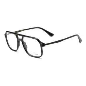 Lunette de vue homme en ligne avec monture métallique noire rectangulaire, branches fines incurvées et verres clairs.