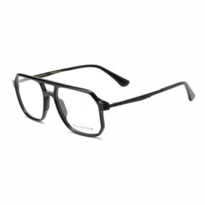 Lunette de vue noir rectangulaire à bords arrondis, monture solide et branches fines, prête pour verres correcteurs.