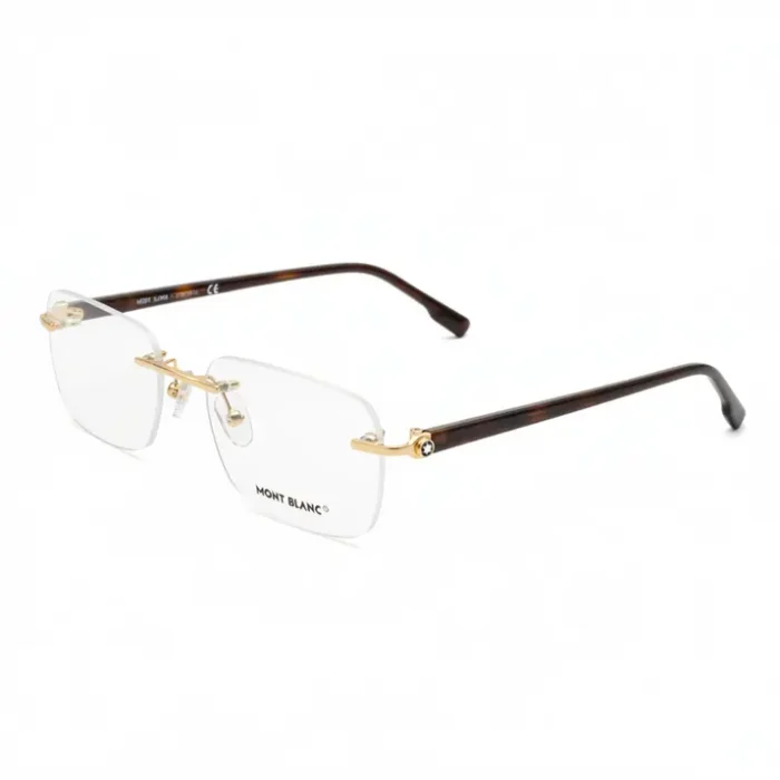 Lunette de vue percée homme rectangulaire dorée Lunette de vue percée homme rectangulaire, branches fines effet bois et ponts dorés avec plaquettes de nez réglables.