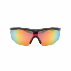 Lunette de vue sport enveloppante avec monture fine et verres teintés multicolores effet miroir, pour protection et maintien.