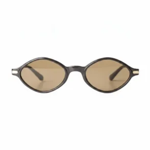Lunette vue et solaire à monture noire fine, forme ovale allongée, avec verres teintés marron et branches noires droites.