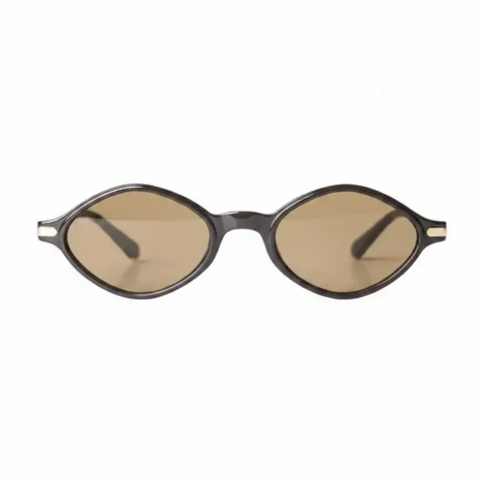 Lunette vue et solaire ovale noire verres marron Lunette vue et solaire à monture noire fine, forme ovale allongée, avec verres teintés marron et branches noires droites.