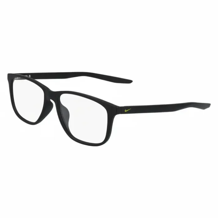 Lunettes de vue Nike rectangulaires noires Lunettes de vue Nike noires, monture rectangulaire aux angles arrondis, verres transparents et logo Nike sur la branche.