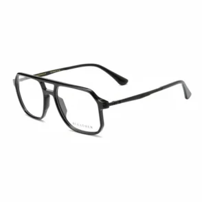 Modele lunette de vue homme à monture noir brillant, forme rectangulaire, branches fines et verres larges.