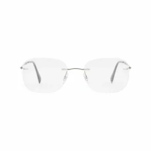 Site lunette de vue : lunettes percées rectangulaires, verres transparents, pont et branches en métal fin au design minimaliste.